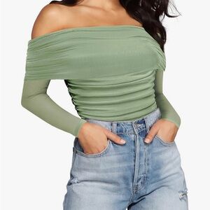 Green Off the Shoulder Bodysuit